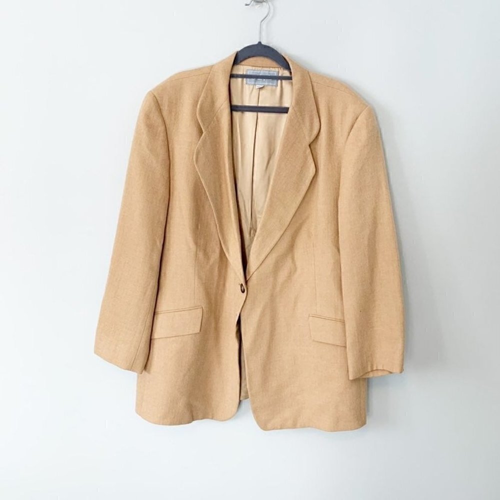 Pietrafesa 100% worsted‎ camelhair beige long sleeve single button blazer jacket
